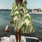 Women's abstract print mini shirt dress with long sleeves 1