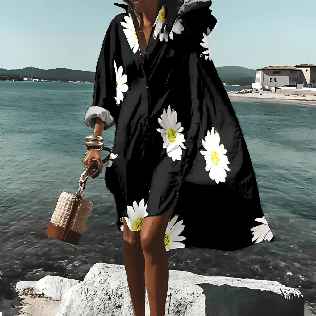 Women's abstract print mini shirt dress with long sleeves 2