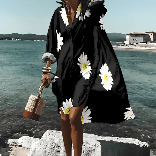 Women's abstract print mini shirt dress with long sleeves 2