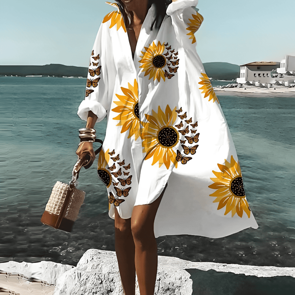 Women's abstract print mini shirt dress with long sleeves 3