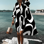 Women's abstract print mini shirt dress with long sleeves 4