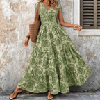 Women's boho maxi dress with V-neck and smocked waist 1