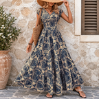 Women's boho maxi dress with V-neck and smocked waist 2