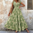 Women's boho maxi dress with V-neck and smocked waist 4