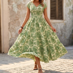 Women's boho maxi dress with V-neck and smocked waist 5