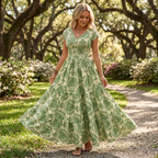 Women's boho maxi dress with V-neck and smocked waist 6