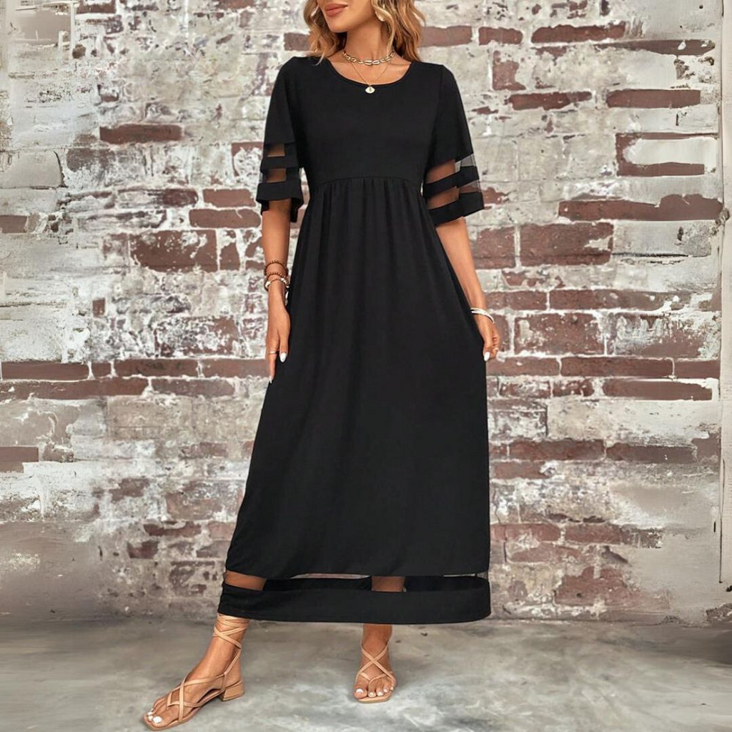 Women's casual maxi dress with mesh panel sleeves 1