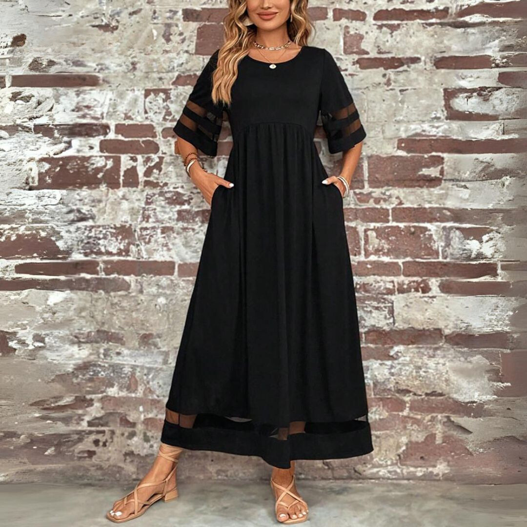 Women's casual maxi dress with mesh panel sleeves 2
