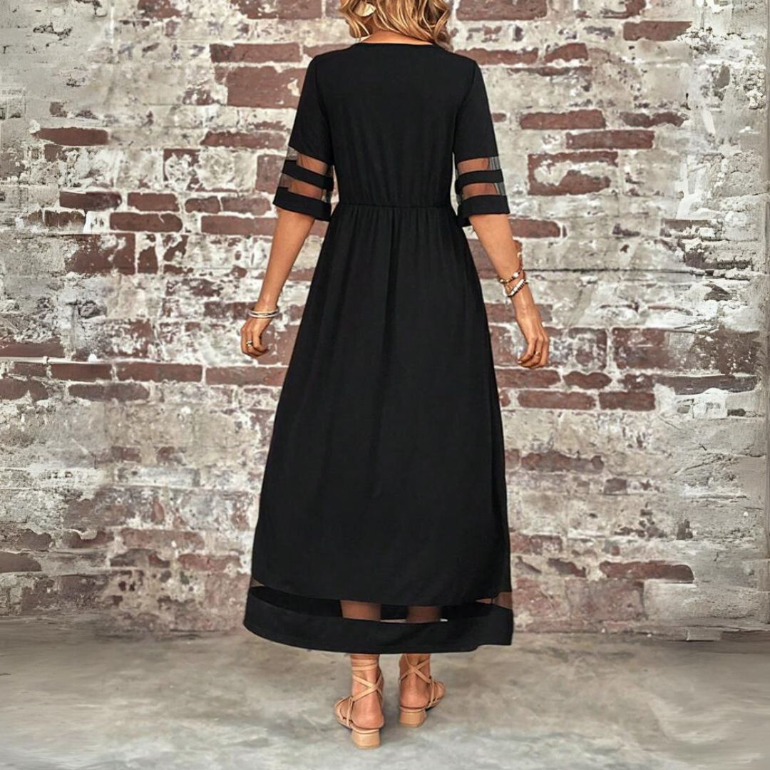 Women's casual maxi dress with mesh panel sleeves 3