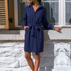 Women's collared midi shirt dress with tie waist 6