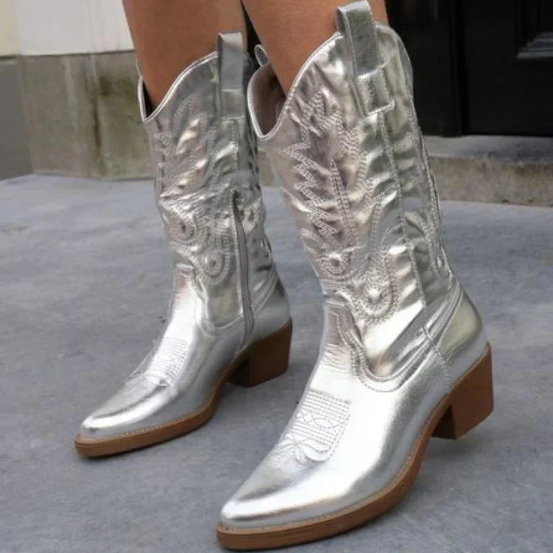 Women's cowboy boots with metallic finish and western embroidery 3