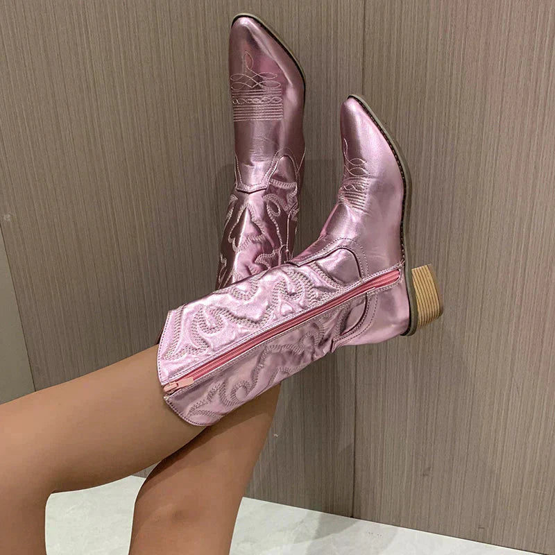 Women's cowboy boots with metallic finish and western embroidery 7
