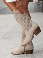 Women's cowboy boots with perforated panels and pointed toe 2