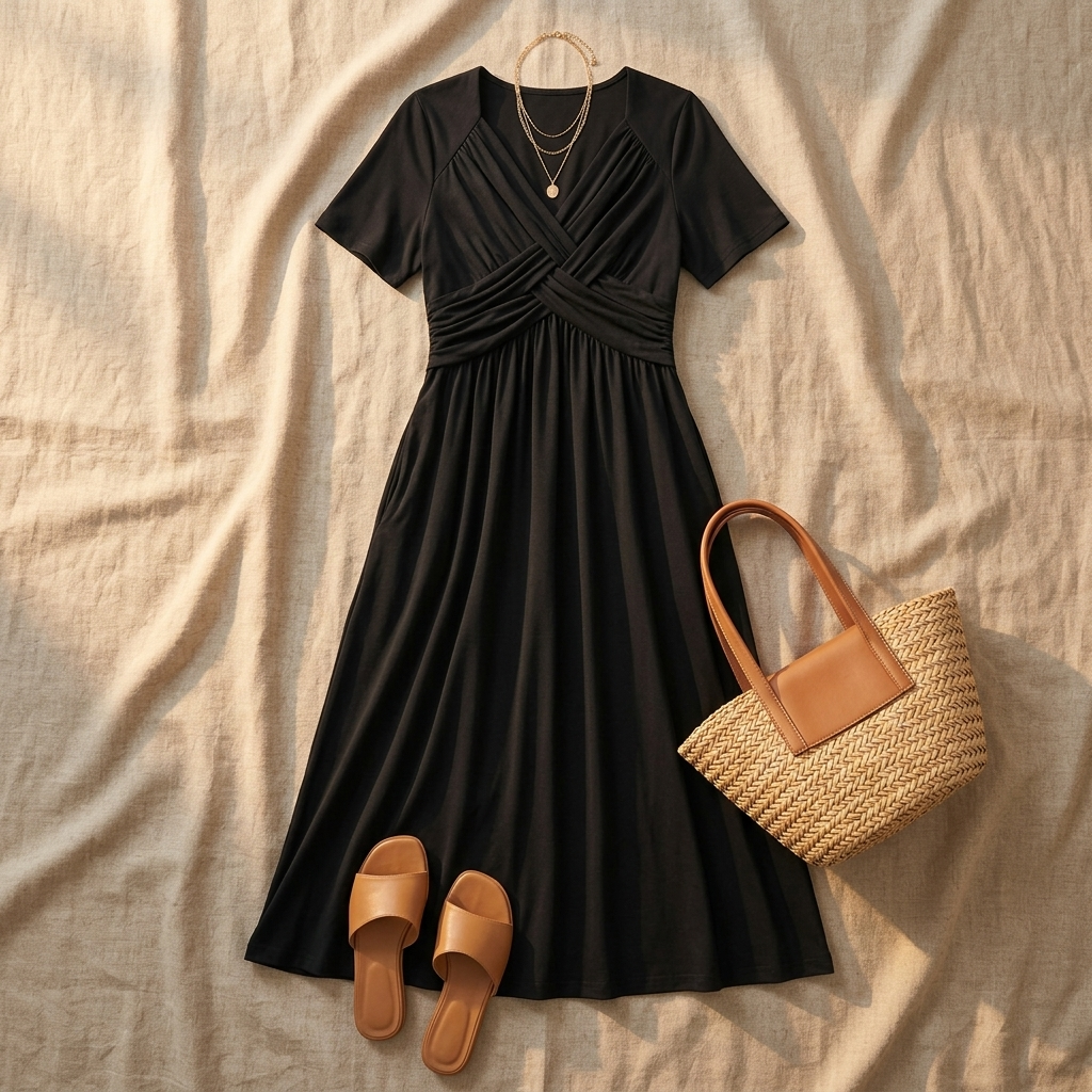 Women's crossover V-neck midi summer dress with pockets 12