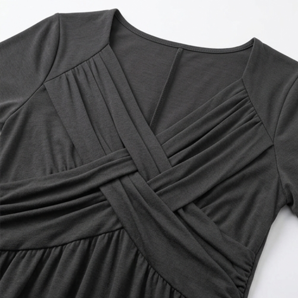 Women's crossover V-neck midi summer dress with pockets 13