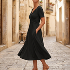 Women's crossover V-neck midi summer dress with pockets 8