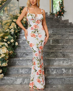 Women's floral maxi dress with square neck and tie straps 3