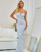 Women's floral maxi dress with square neck and tie straps 4