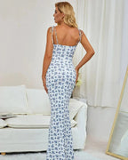 Women's floral maxi dress with square neck and tie straps 5