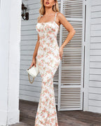 Women's floral maxi dress with square neck and tie straps 6