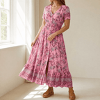 Women's floral maxi dress with V-neck and front slit 2