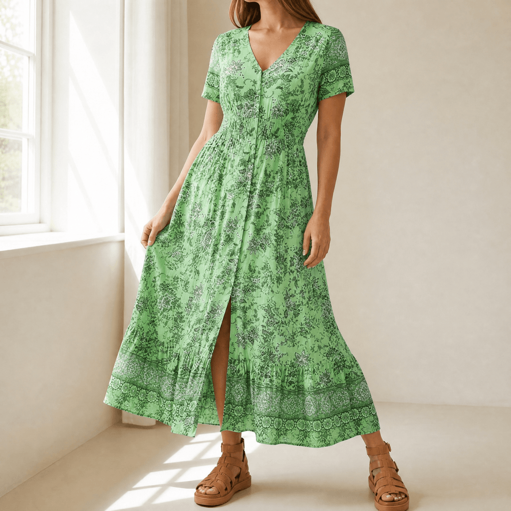 Women's floral maxi dress with V-neck and front slit 3