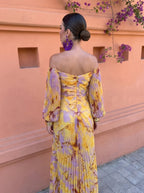 Women's floral maxi dress with V-neck and pleated skirt 3