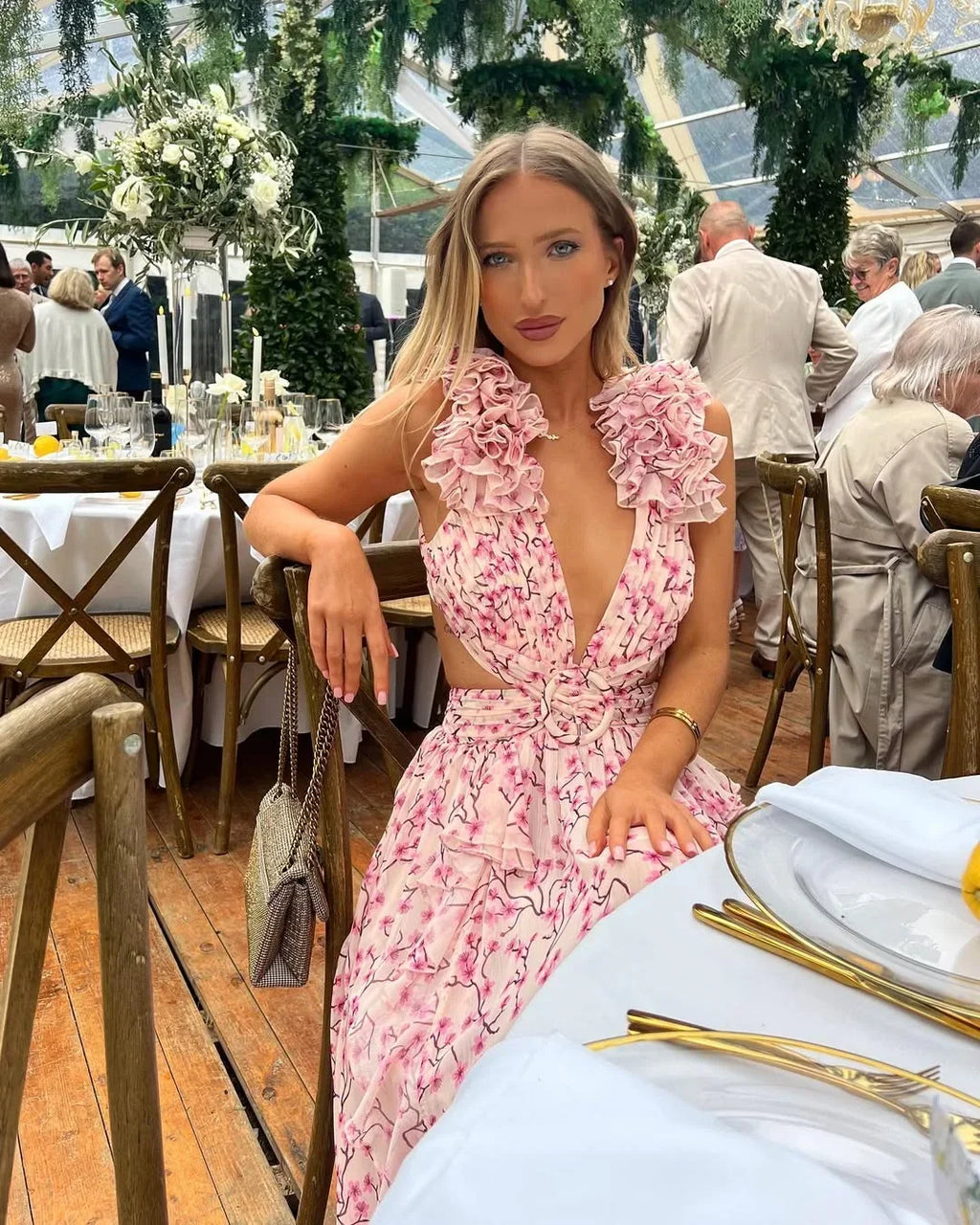 Women's floral maxi dress with V-neck and waist cut-outs 10
