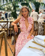 Women's floral maxi dress with V-neck and waist cut-outs 10