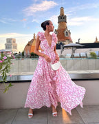 Women's floral maxi dress with V-neck and waist cut-outs 2