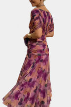Women's floral midi dress with V-neck and gathered waist 15