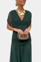 Women's floral midi dress with V-neck and gathered waist 4