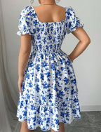 Women's floral summer dress with puff sleeves and smocked bodice 4