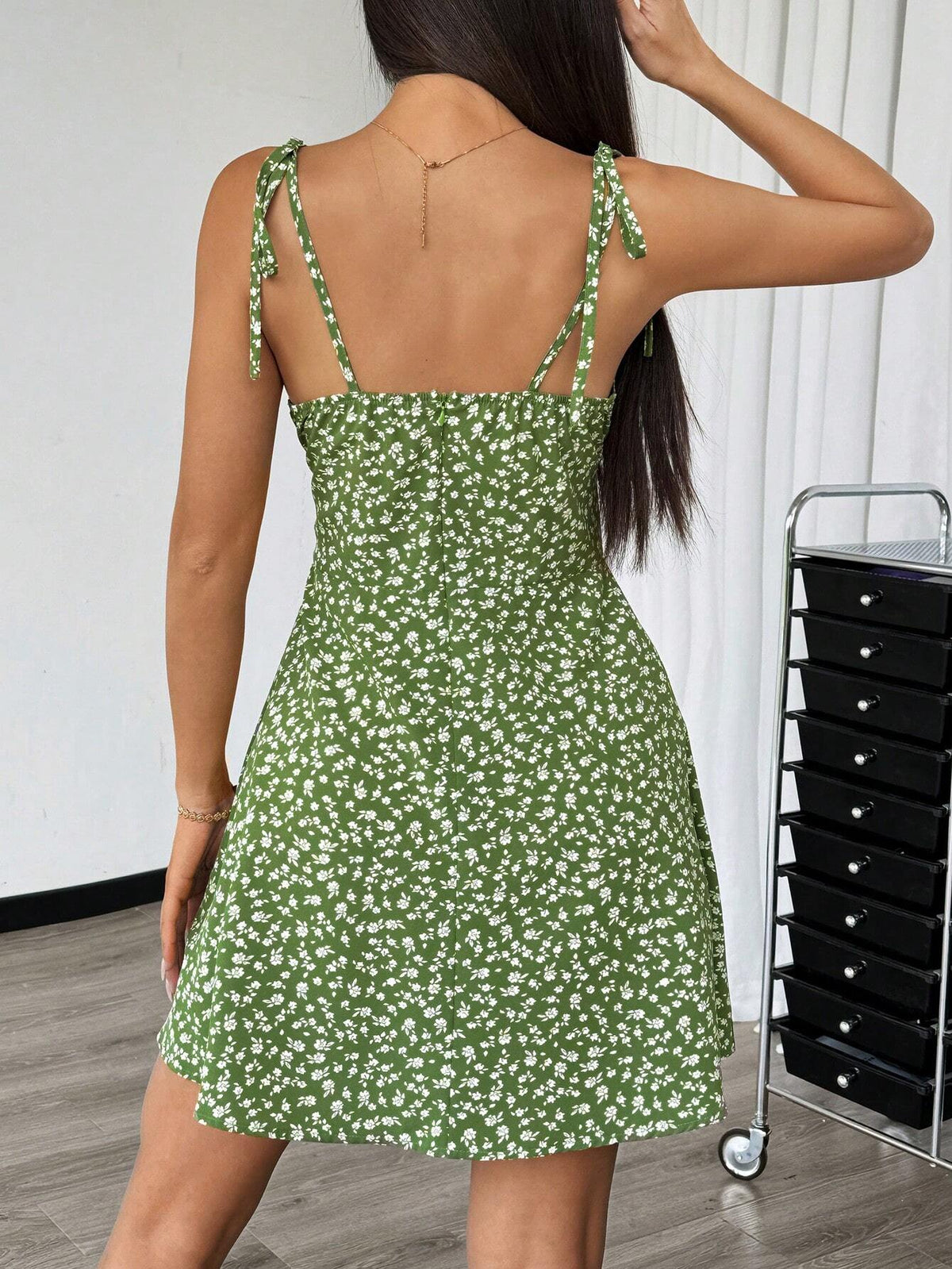 Women's floral summer dress with ruched bust and thin straps 8
