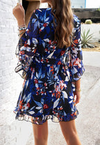 Women's floral summer dress with wrap front and flare sleeves 4