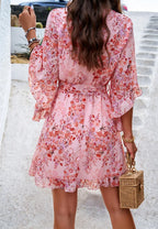 Women's floral summer dress with wrap front and flare sleeves 6