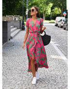 Women's floral summer wrap dress with V-neck and short sleeves 1