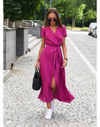 Women's floral summer wrap dress with V-neck and short sleeves 3