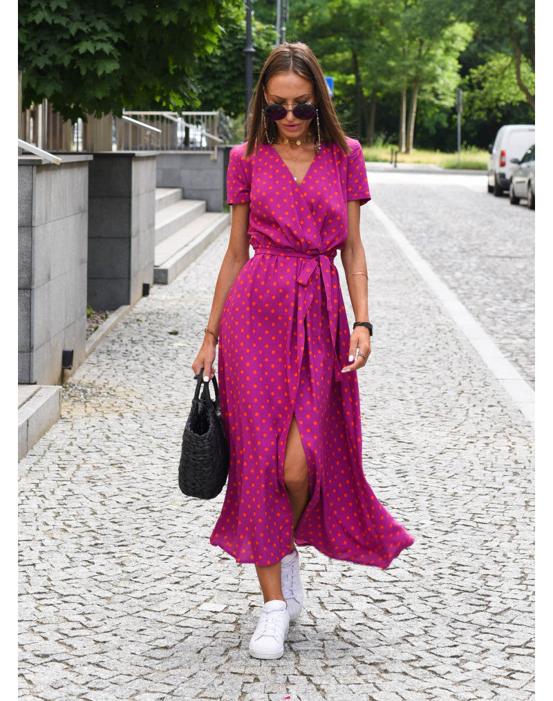 Women's floral summer wrap dress with V-neck and short sleeves 3