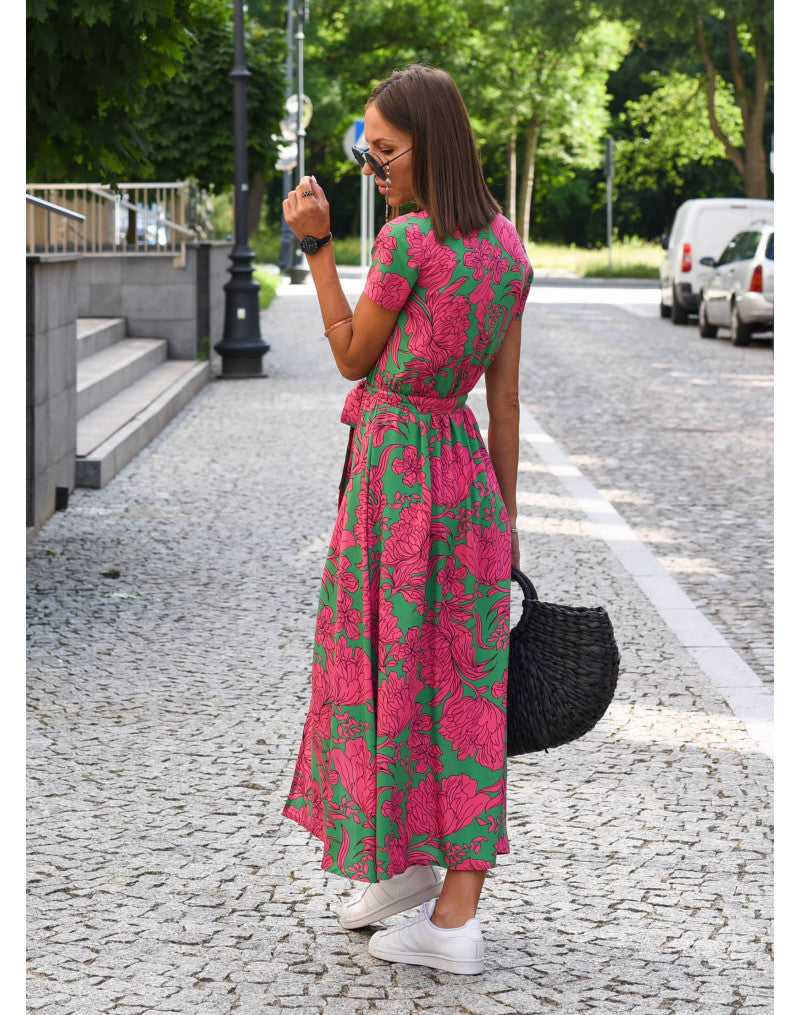 Women's floral summer wrap dress with V-neck and short sleeves 4
