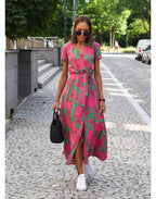 Women's floral summer wrap dress with V-neck and short sleeves 5