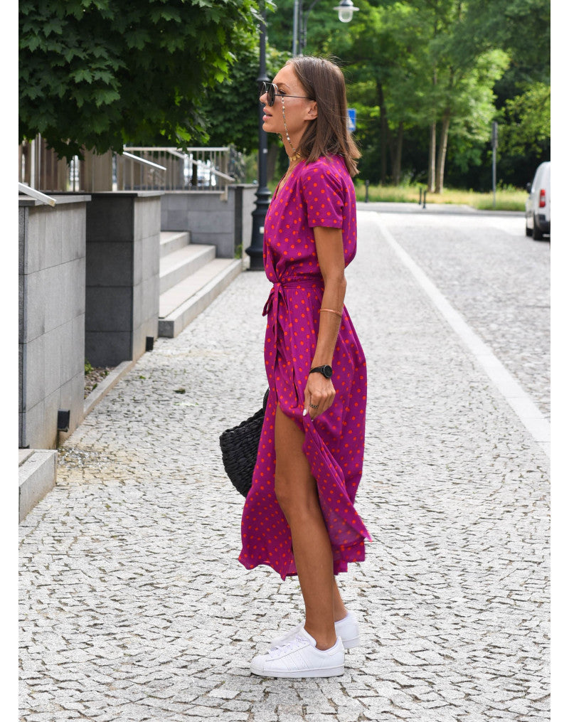Women's floral summer wrap dress with V-neck and short sleeves 7