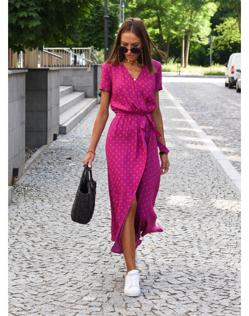 Women's floral summer wrap dress with V-neck and short sleeves 8