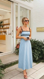 Women's formal sundress with polka dot print and midi skirt 2