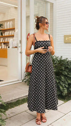 Women's formal sundress with polka dot print and midi skirt 3