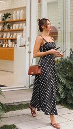 Women's formal sundress with polka dot print and midi skirt 5