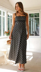 Women's formal sundress with polka dot print and midi skirt 6