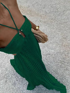 Women's halter neck pleated maxi dress with high waist and side cut-outs 6
