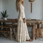 Women's lace maxi dress with V-neck and bell sleeves 3