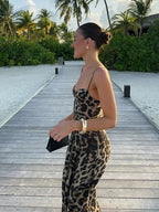 Women's leopard maxi dress with thin straps and sweetheart neckline 2